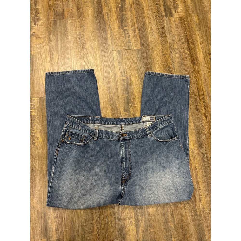IZOD Mens Straight Leg Jeans 44x30 Blue Medium Wash 100% Cotton Denim 5-Pocket - Picture 14 of 15